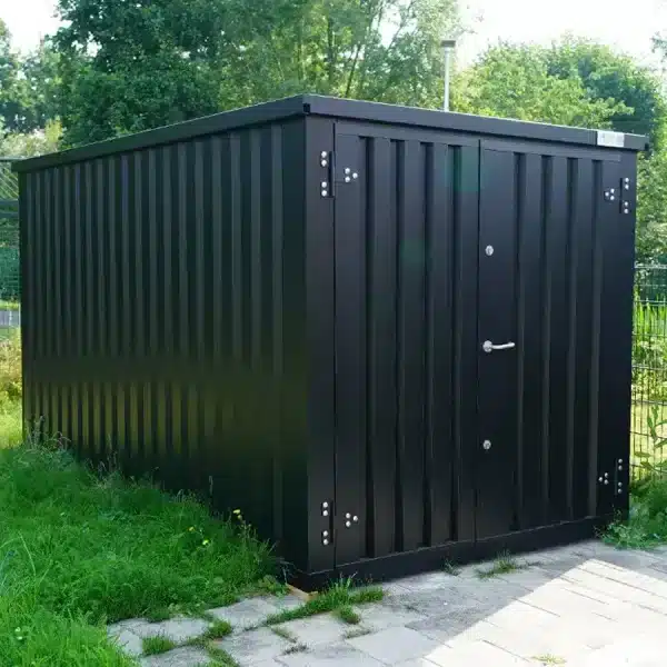 4 bij 2 meter container met dubbele deuren op de korte zijde in het zwart