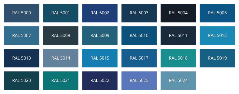 RAL kleuren kaart met verschillende blauw tinten
