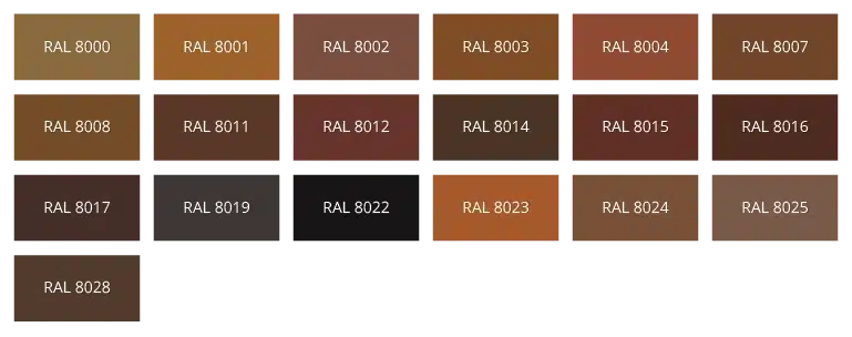 RAL kleuren kaart met verschillende bruin tinten