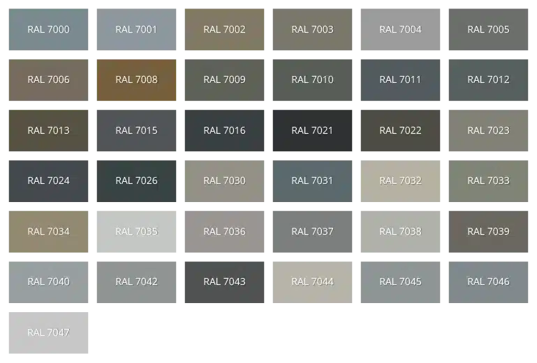 RAL kleuren kaart met verschillende grijs tinten