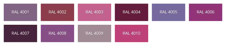 RAL kleuren kaart met verschillende violettinten