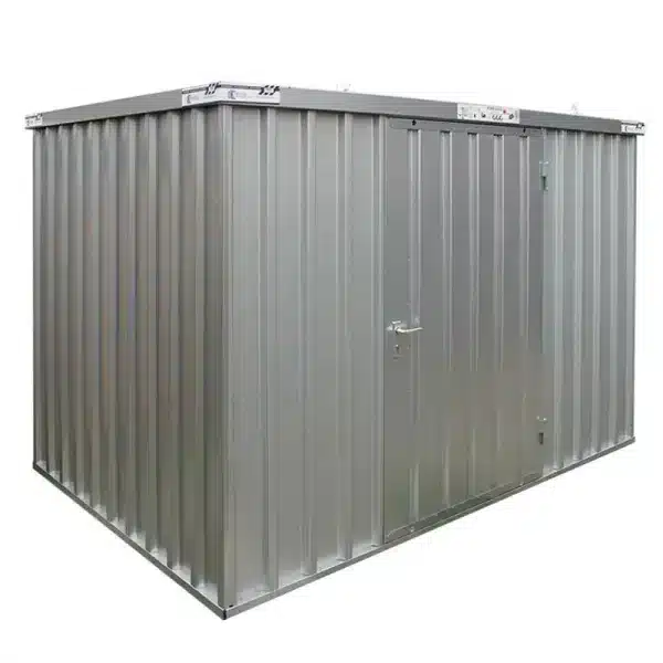 Gesloten BOS opslagcontainer van verzinkt staal met dubbele deuren en vlak dak